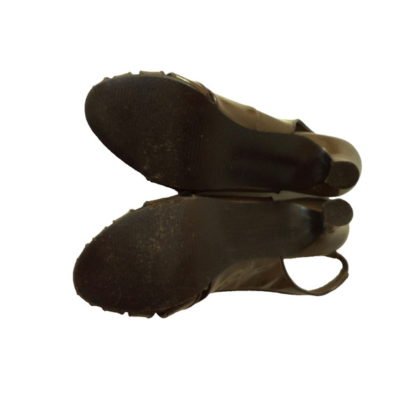 BANANA REPUBLIC 7M MOCHA BROWN PU PATENT LEATHER SLINGBACK OPEN TOE SANDAL SHOE - Picture 8 of 8